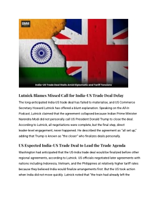 India-US Trade Deal Stalls Amid Diplomatic and Tariff Tensions