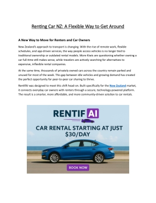 Renting Car NZ A Flexible Way to Get Around