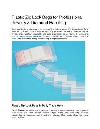 Plastic Zip Lock Bags for Professional Jewelry & Diamond Handling