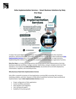 Zoho Implementation Services – Smart Business Solutions by Sixty One Steps
