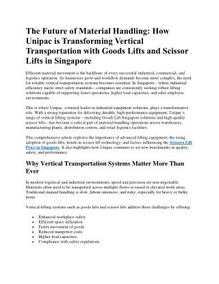 The Future of Material Handling How Unipac is Transforming Vertical Transportation with Goods Lifts and Scissor Lifts in