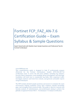 Fortinet FCP_FAZ_AN-7.6 Certification Guide – Exam Syllabus & Sample Questions