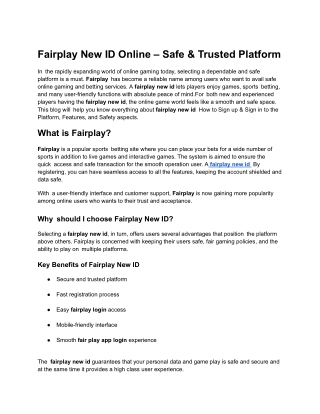 Fairplay New ID Online – Safe & Trusted Platform