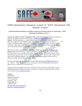 SAFE International Announces Launch of