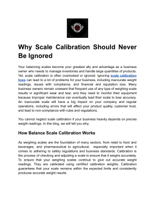 Why Scale Calibration Should Never Be Ignored