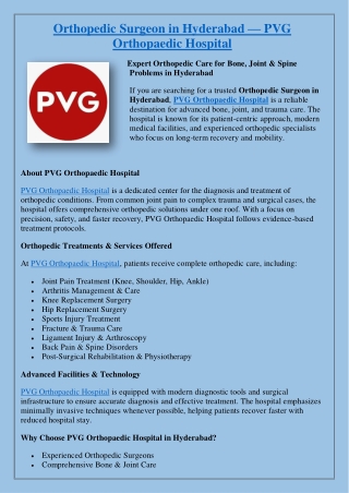 Orthopedic Surgeon in Hyderabad — PVG Orthopaedic Hospital