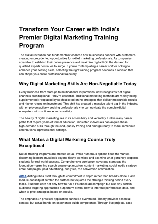 Transform Your Career with India's Premier Digital Marketing Training Program