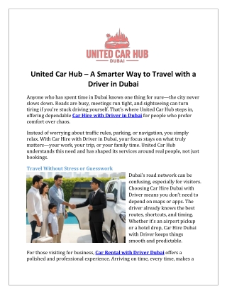 United Car Hub – A Smarter Way to Travel with a Driver in Dubai