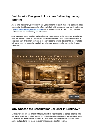 Best Interior Designer In Lucknow Delivering Luxury Interiors