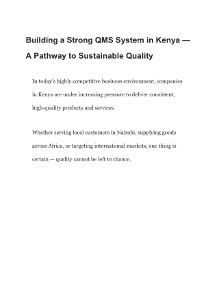 Building a Strong QMS System in Kenya — A Pathway to Sustainable Quality (1)