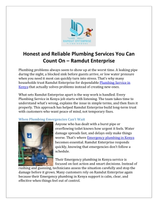 Honest and Reliable Plumbing Services You Can Count On – Ramdut Enterprise
