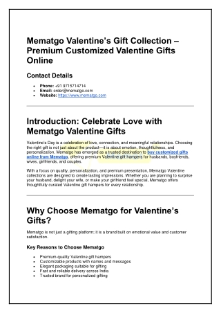 Best Valentine Gifts Online for Couples | Mematgo