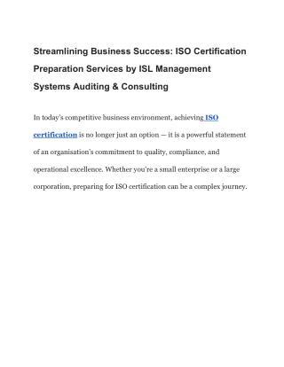Streamlining Business Success_ ISO Certification Preparation Services by ISL Management Systems Auditing & Consulting