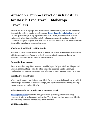 Affordable Tempo Traveller in Rajasthan for Hassle-Free Travel – Maharaja Travellers