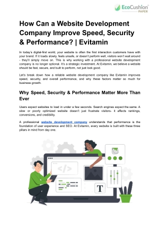 How Can a Website Development Company Improve Speed, Security & Performance?