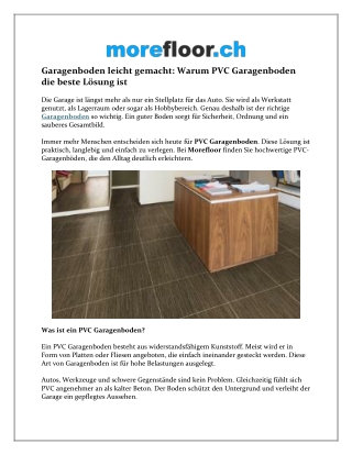 Hochwertiger PVC Garagenboden von Morefloor – Robust & Langlebig