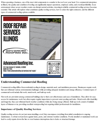 Transform Your Business with Quality Commercial Roofing Services in Illinois