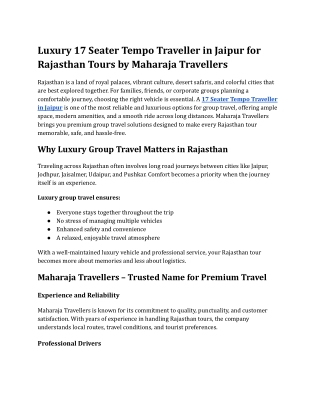 Luxury 17 Seater Tempo Traveller in Jaipur for Rajasthan Tours by Maharaja Travellers
