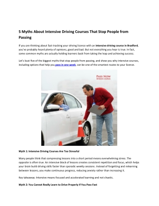 Pass Now-Intensive Driving Course Bradford