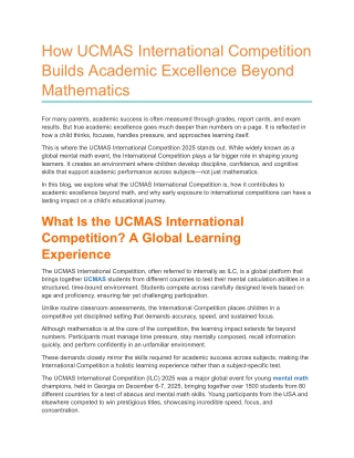 How UCMAS International Competition Builds Academic Excellence Beyond Mathematics