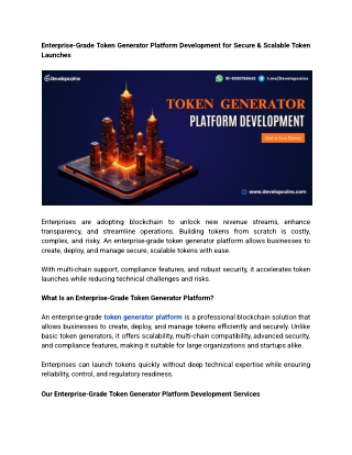 Enterprise-Grade Token Generator Platform Development for Secure & Scalable Token Launches