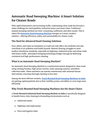 Automatic Road Sweeping Machine_ A Smart Solution for Cleaner Roads