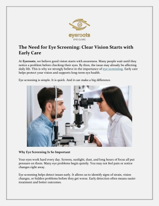 Comprehensive Eye Screening in Faridabad at Eyeroots Eye Clinic