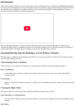 Seasonal Driving Tips for Renting a Car in Wintery Toronto