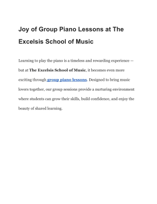 Joy of Group Piano Lessons at The Excelsis School of Music