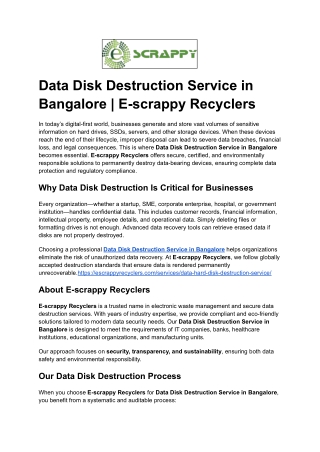 Data Disk Destruction Service in Bangalore _ E-scrappy Recyclers