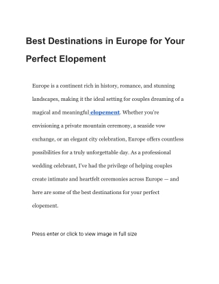 Best Destinations in Europe for Your Perfect Elopement