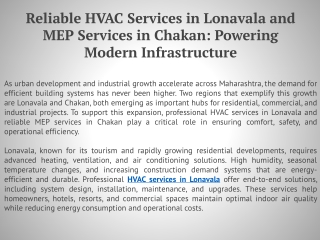 Reliable HVAC Services in Lonavala and MEP Services in Chakan Powering Modern Infrastructure
