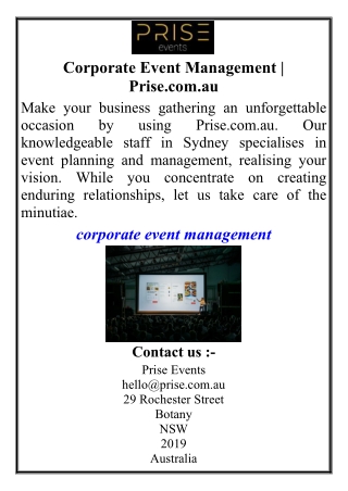 Corporate Event Management | Prise.com.au