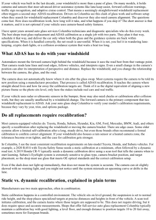 Columbia Windshield Replacement: ADAS Recalibration FAQs