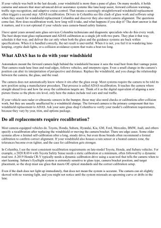 Columbia Windshield Replacement: ADAS Recalibration FAQs