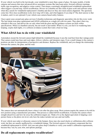 Columbia Windshield Replacement: ADAS Recalibration FAQs