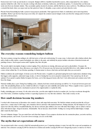 Why Most Remodels Go Over Budget—and How Phoenix Home Remodeling Keeps Costs on