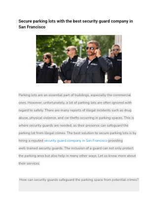 Secure parking lots with the best security guard company in San Francisco