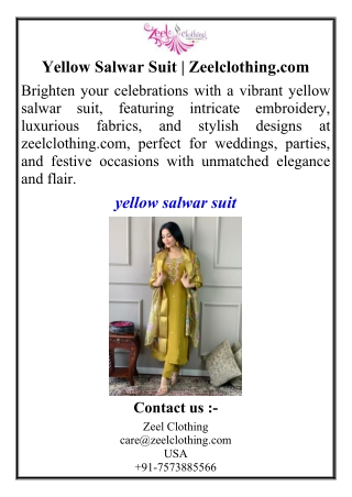 Yellow Salwar Suit | Zeelclothing.com