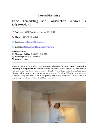 Home Remodeling and Construction Services in Ridgewood, NY - Lituma Plastering