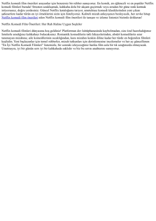 Netflix Komedi Filmleri İzlemek İçin En Doğru Adres!