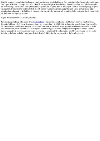 Hasta Koltuğu, Tv Koltuğu, Baba Koltuğu: Konforun ve Huzurun Adresi