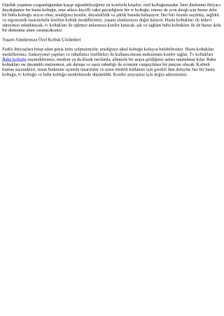 Hasta Koltuğu, Tv Koltuğu, Baba Koltuğu: Konforun ve Huzurun Adresi