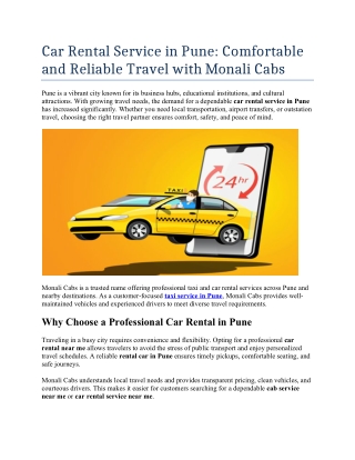 Car Rental Service in Pune: Comfortable and Reliable Travel with Monali Cabs