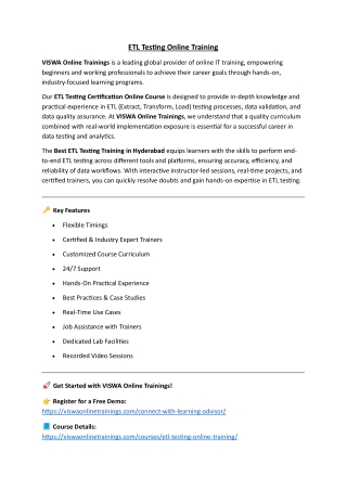 ETL Testing Online Training Real-time support from India