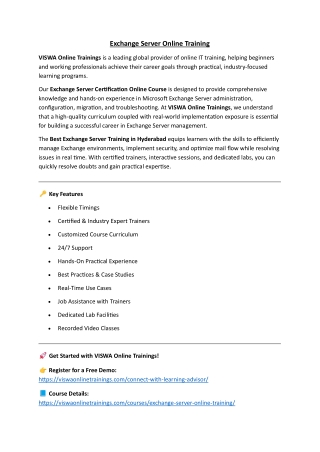 Exchange Server Online Training Institute From India - VISWA Online Trainings