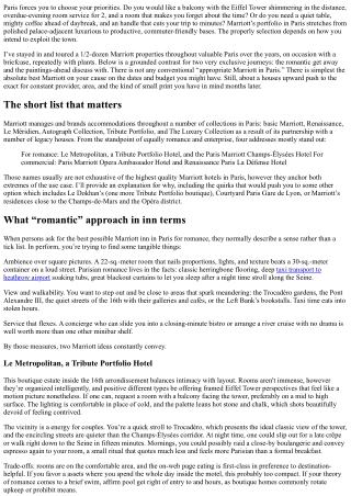 Comparing the Best Marriott Hotel in Paris for Romance vs. Business