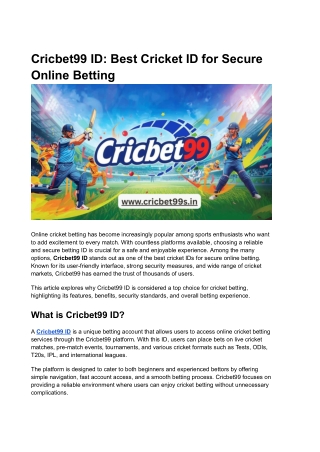 Cricbet99 ID_ Best Cricket ID for Secure Online Betting