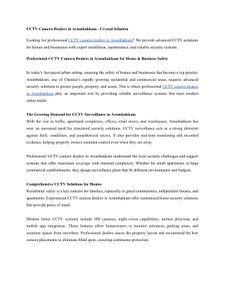 Professional CCTV Camera Dealers in Arumbakkam for Home & Business Safety