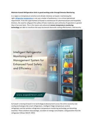 Maintain Kuwait Refrigeration Units in good working order through Remote Monitoring